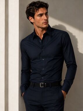 Eton Men's Small-Medium Slim Navy Blue Dress Shirt - Spread Collar